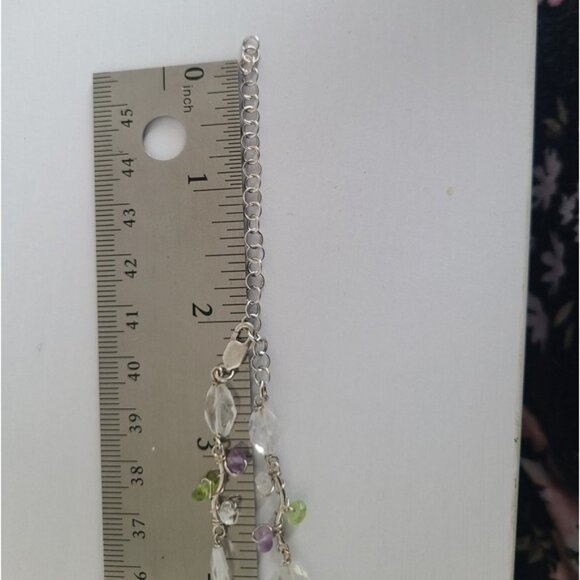 Vintage Sterling Silver Engraved Heart Purple Green Crystal Beaded Necklace - Picture 8 of 9